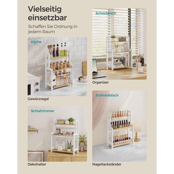 SONGMICS Gewürzregal mit 3 Ebenen, Küchenregal, Aufbewahrungsregal, für Arbeitsplatte, Bambusgestell, für Küche, Esszimmer, Büro, natureichenfarben OFS047Y01