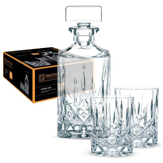 Nachtmann 3-teiliges Whisky Set, Karaffe 750 ml mit 2 Whiskygläsern 295 ml, Noblesse, 91899, Whisky Geschenkset aus Kristallglas, spülmaschinenfest