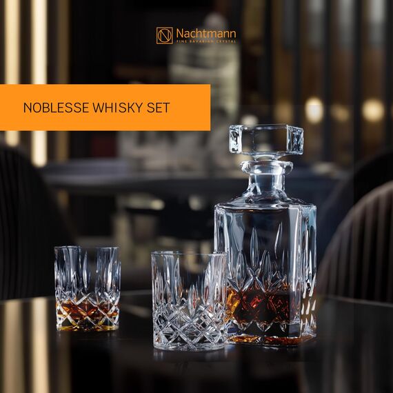 Nachtmann 3-teiliges Whisky Set, Karaffe 750 ml mit 2 Whiskygläsern 295 ml, Noblesse, 91899, Whisky Geschenkset aus Kristallglas, spülmaschinenfest