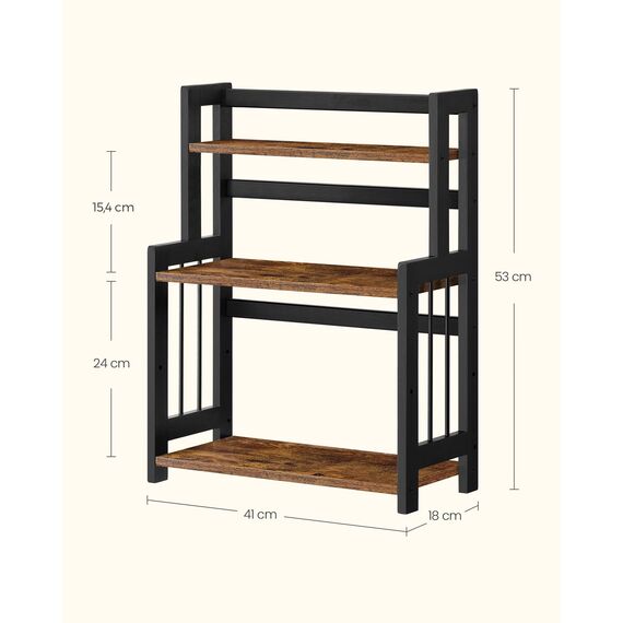 SONGMICS Gewürzregal mit 3 Ebenen, Küchenregal, Aufbewahrungsregal, für Arbeitsplatte, Bambusgestell, für Küche, Esszimmer, Büro, vintagebraun-schwarz OFS047B01