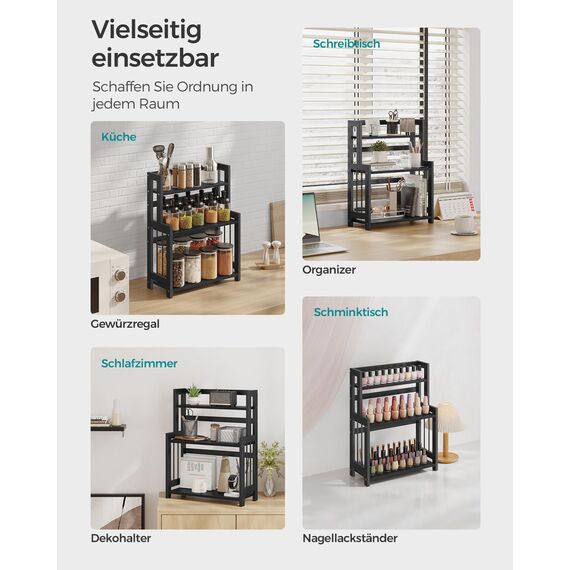SONGMICS Gewürzregal mit 3 Ebenen, Küchenregal, Aufbewahrungsregal, für Arbeitsplatte, Bambusgestell, für Küche, Esszimmer, Büro, ebenholzschwarz OFS047B02