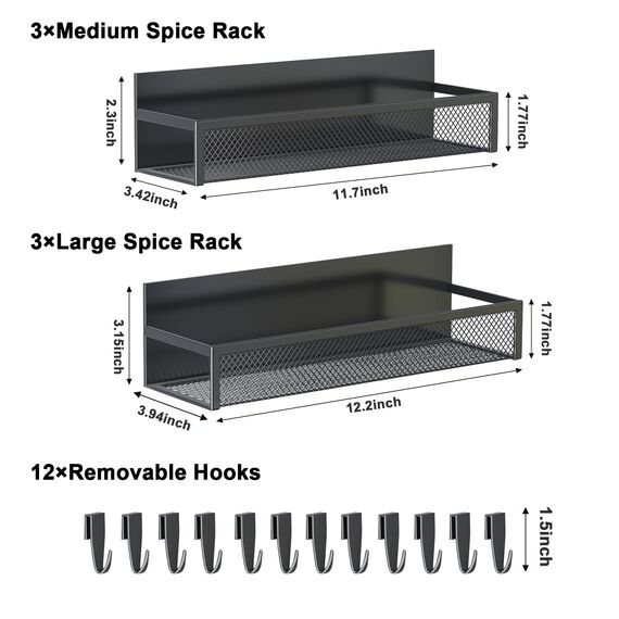 Aufworld Magnetisches Gewürzregal für Kühlschrank, 6 Pack Magnetregal, Kühlschrank Magnet Organizer mit beweglichen 12 Haken, Magnetisches Kühlschrankregal für Küchenorganisation und Lagerung(6 PACK)