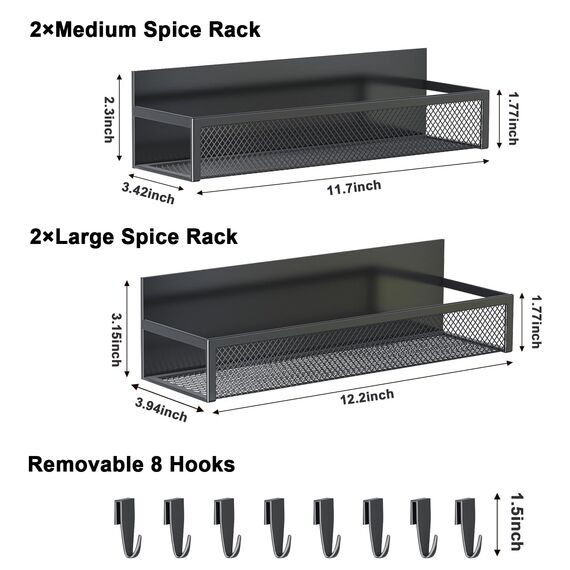 Aufworld Magnetisches Gewürzregal für Kühlschrank, 4 Pack Magnetregal, Kühlschrank Magnet Organizer mit beweglichen 8 Haken, Magnetisches Kühlschrankregal für Küchenorganisation und Lagerung (4 PACK)