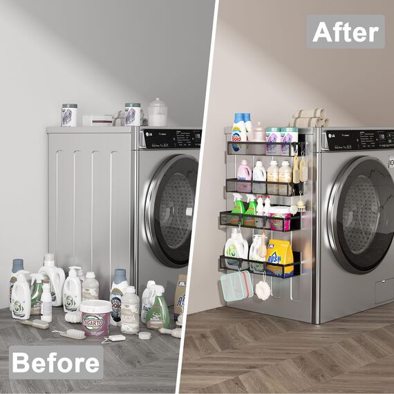 Aufworld Magnetisches Gewürzregal für Kühlschrank, 5 Stück verstellbare Magnetregale mit 8 Haken, Kühlschrank-Organizer für Küche (inkl. 8 Haken) – Platzsparend & Bohrfrei(5 PACK-NEW)