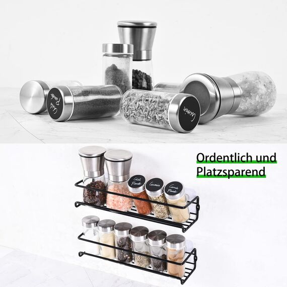 LXUDN Rocneuna 4-Teiliges Set Gewürzregal Wand Ohne Bohren, Schwarz Gewürzständer Mit Breiterem Innenschlitz Hält Größere Gewürzgläser,29×8×6CM Benutzt als Küchenschrank Organizer Küchenregal Wand