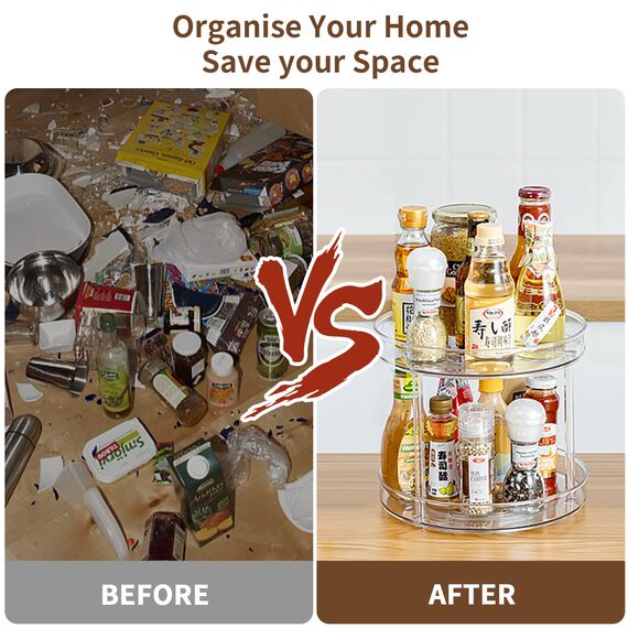 LUZOON Drehteller Organizer 2 Etagen-Diameter 23CM, Küchen Organizer Lazy Susan Gewürzregal Drehbar, Drehbares Organizer für Küche Schrank Unterschrank Waschbecken Schminktisch (Transparent)
