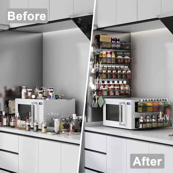 Aufworld Magnetisches Gewürzregal für Kühlschrank, 6 Pack Magnetregal, Kühlschrank Magnet Organizer mit beweglichen 12 Haken, Magnetisches Kühlschrankregal für Küchenorganisation und Lagerung(6 PACK)