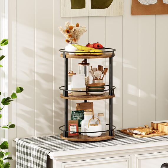 YATINEY Gewürzregal, 3-stufiger drehbarer Organizer, kreisdrehbares Gewürzregal Stehend, kompakter Gewürzhalter mit Drehscheibe, für Küchentheke, Esstisch, Vintagebraun und Schwarz XSR23BR