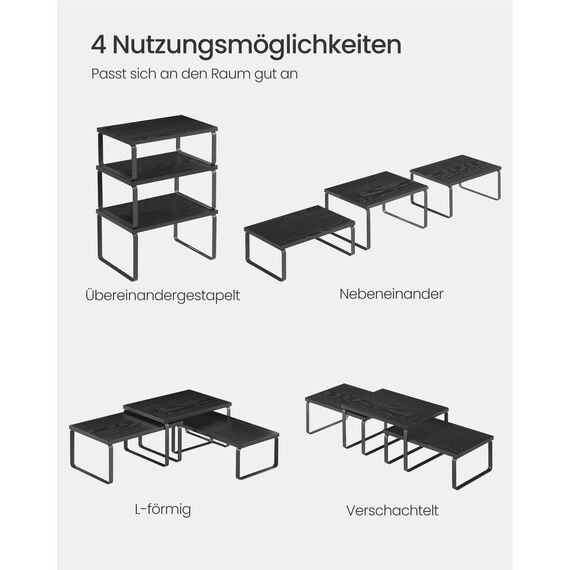 SONGMICS Gewürzregal, 3er Set Küchen-Organizer, Küchenregal, stapelbar, erweiterbar, Metall und Holzwerkstoff, anthrazitgrau-mattschwarz KCS220B01