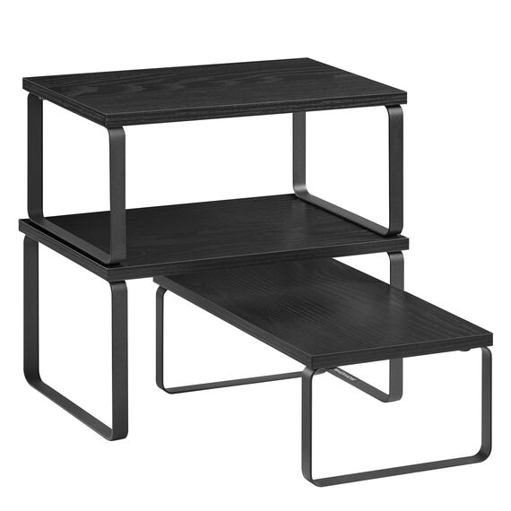 SONGMICS Gewürzregal, 3er Set Küchen-Organizer, Küchenregal, stapelbar, erweiterbar, Metall und Holzwerkstoff, anthrazitgrau-mattschwarz KCS220B01