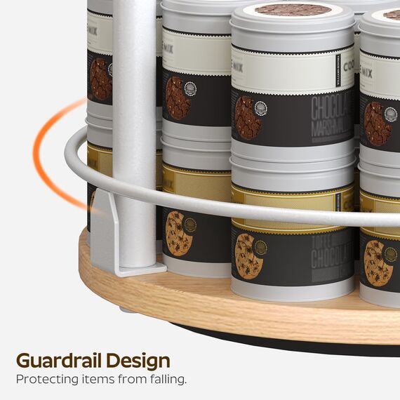 YATINEY Gewürzregal, 3-stufiger drehbarer Organizer, kreisdrehbares Gewürzregal Stehend, kompakter Gewürzhalter mit Drehscheibe, für Küchentheke, Esstisch, Weiß und Natur XSR23WN