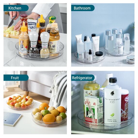 LUZOON 2 Stück Kühlschrank Organizer, Schrank Organizer Küchen Lazy Susan 360° Drehbarer Gewürzhalter – Transparent(27cm+23cm)