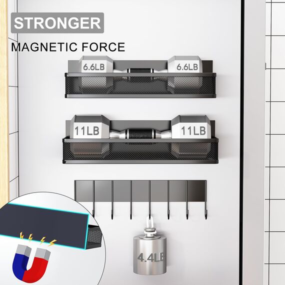 Aufworld Magnetisches Gewürzregal für Kühlschrank, 5 Stück verstellbare Magnetregale mit 8 Haken, Kühlschrank-Organizer für Küche (inkl. 8 Haken) – Platzsparend & Bohrfrei(5 PACK-NEW)
