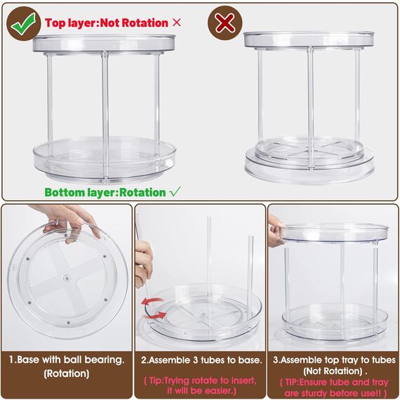 LUZOON Drehteller Organizer 2 Etagen-Diameter 23CM, Küchen Organizer Lazy Susan Gewürzregal Drehbar, Drehbares Organizer für Küche Schrank Unterschrank Waschbecken Schminktisch (Transparent)