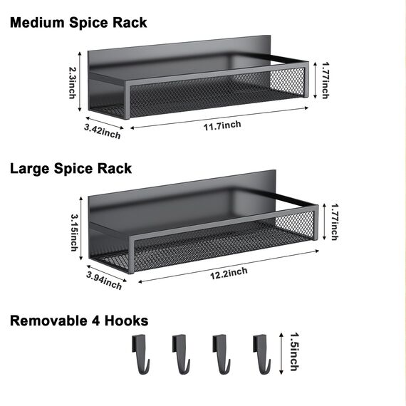 Aufworld Magnetisches Gewürzregal für Kühlschrank, 2 Pack Magnetregal, Kühlschrank Magnet Organizer mit beweglichen 4 Haken, Magnetisches Kühlschrankregal für Küchenorganisation und Lagerung (2 PACK)