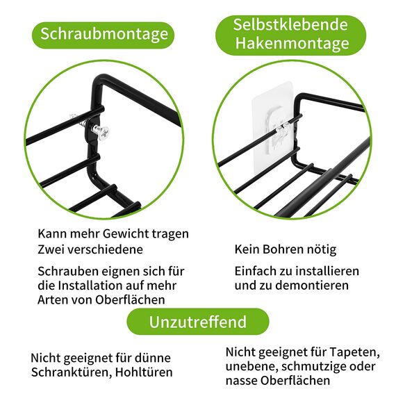 LXUDN Rocneuna 2-Teiliges Set Gewürzregal Wand Ohne Bohren, 29×8×6CM Schwarz Hängend, Schranktür, Metall Gewürzstände als Küchenschrank Organizer Küchenregal