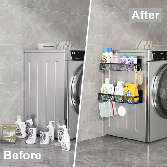 Aufworld Magnetisches Gewürzregal für Kühlschrank, 2 Pack Magnetregal, Kühlschrank Magnet Organizer mit beweglichen 4 Haken, Magnetisches Kühlschrankregal für Küchenorganisation und Lagerung (2 PACK)