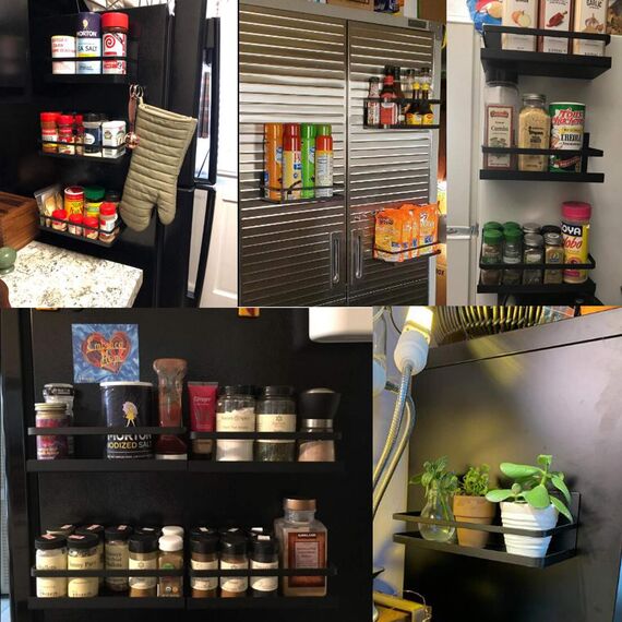 DoDuo Kühlschrankregal, 2-teilig, magnetisch, Gewürzregal, Kühlschrank, magnetisch, platzsparend, Platz für die Küche (Schwarz)