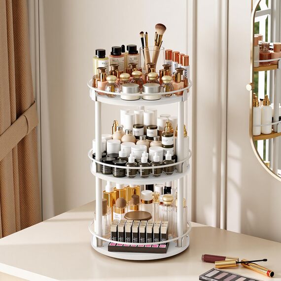 YATINEY Gewürzregal, 3-stufiger drehbarer Organizer, kreisdrehbares Lagerregal, kompakter Gewürzhalter mit Drehscheibe, für Küchentheke, Esstisch, Weiß XSR23WW