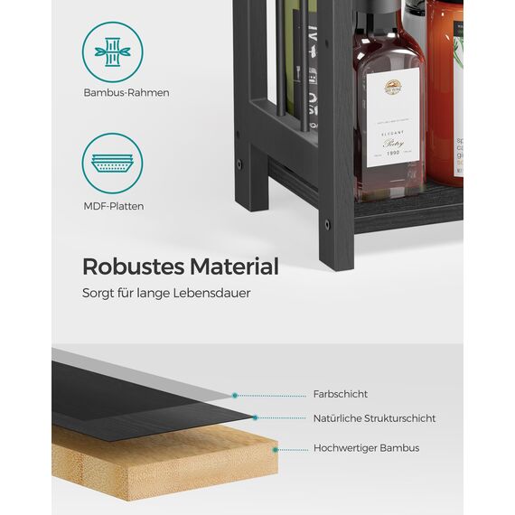 SONGMICS Gewürzregal mit 3 Ebenen, Küchenregal, Aufbewahrungsregal, für Arbeitsplatte, Bambusgestell, für Küche, Esszimmer, Büro, ebenholzschwarz OFS047B02