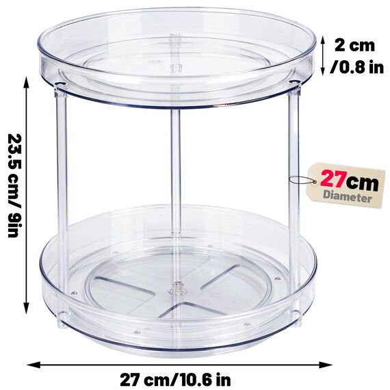 LUZOON Lazy Susan Dreh-Tablett, drehbar, Organizer für Küche, Schrank, Aufbewahrung von Artikeln für Gewürze, Kühlschrank, Schlafzimmer (27 cm, 2 Etagen)