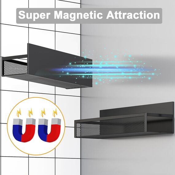 Aufworld Magnetisches Gewürzregal für Kühlschrank, 2 Pack Magnetregal, Kühlschrank Magnet Organizer mit beweglichen 4 Haken, Magnetisches Kühlschrankregal für Küchenorganisation und Lagerung (2 PACK)