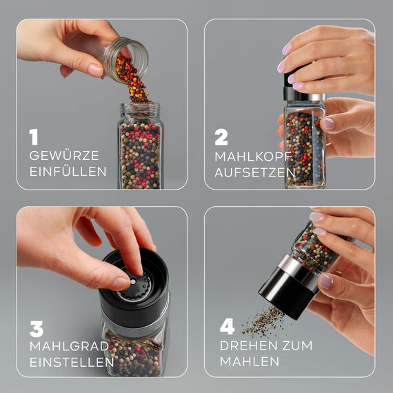 Havenhaus Salz und Pfeffermühle mit Keramik Mahlwerk stufenlos verstellbar | 2x kleine Gewürzmühle [120ml] ideal für Tisch & Küche | Modernes Set Salzmühle und Pfeffermühle klein