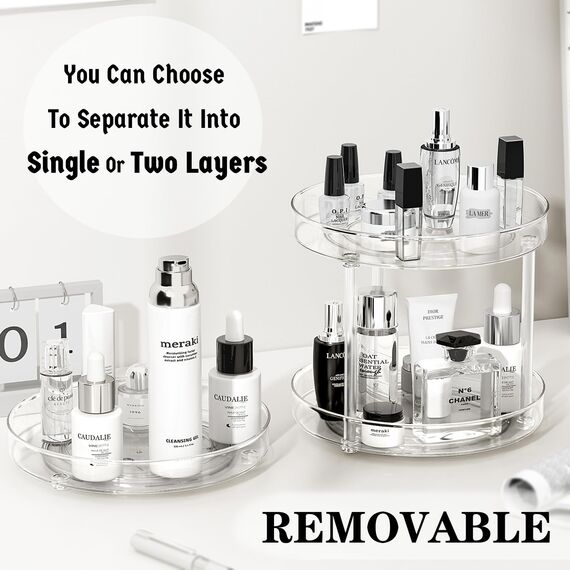 LUZOON Lazy Susan Dreh-Tablett, drehbar, Organizer für Küche, Schrank, Aufbewahrung von Artikeln für Gewürze, Kühlschrank, Schlafzimmer (27 cm, 2 Etagen)