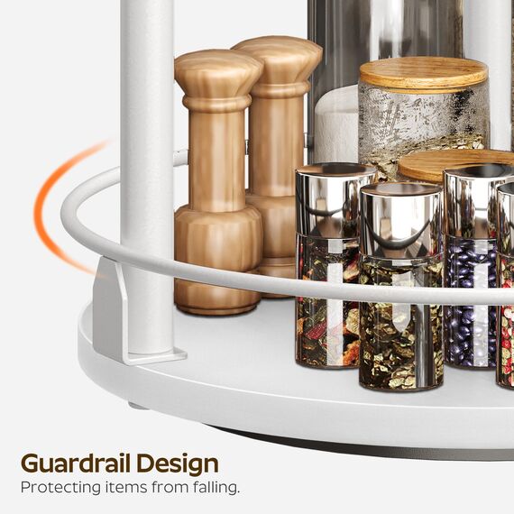 YATINEY Gewürzregal, 2-stufiger drehbarer Organizer, kreisdrehbares Lagerregal, kompakter Gewürzhalter mit Drehscheibe, für Küchentheke, Esstisch, Weiß XSR22WW