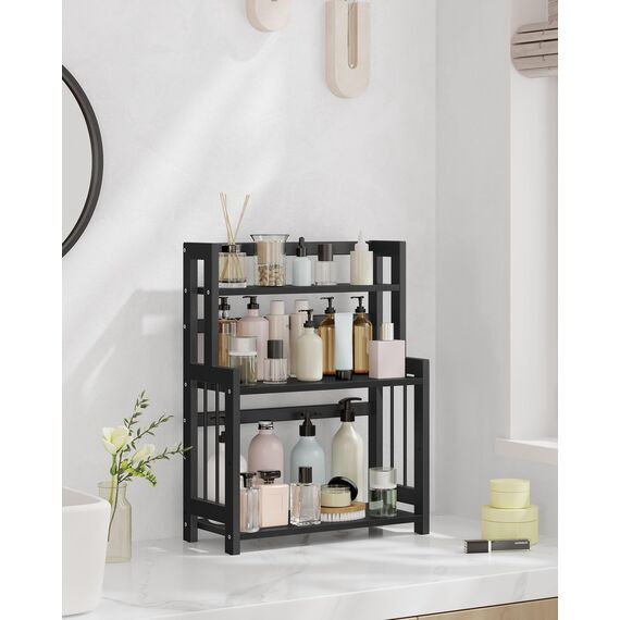 SONGMICS Gewürzregal mit 3 Ebenen, Küchenregal, Aufbewahrungsregal, für Arbeitsplatte, Bambusgestell, für Küche, Esszimmer, Büro, ebenholzschwarz OFS047B02