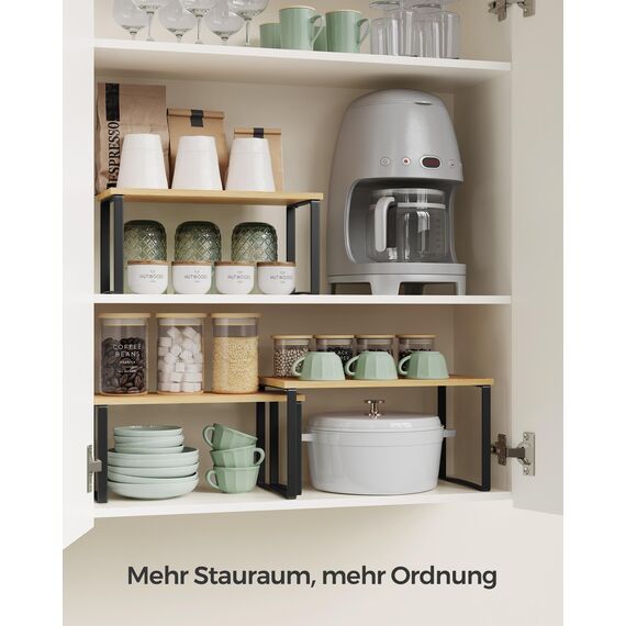 SONGMICS Gewürzregal, 3er Set Küchen-Organizer, Küchenregal, stapelbar, erweiterbar, Metall und Holzwerkstoff, tintenschwarz-naturbeige KCS014B01