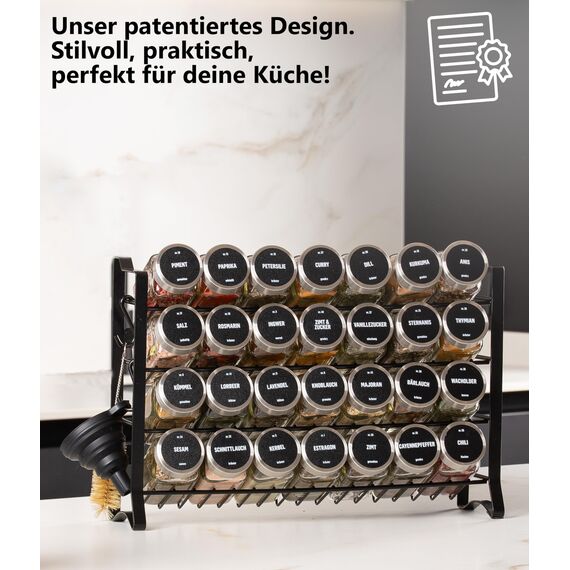 Deco haus® Gewürzregal Stehend & Wand [MIT 28 GLÄSERN & GEWÜRZETIKETTEN] - Gewürz Organizer - Gewürzregal Wand - Spice Rack Organizer - Gewürzständer Gewürzregale Hängend - Gewürzregale Schrank