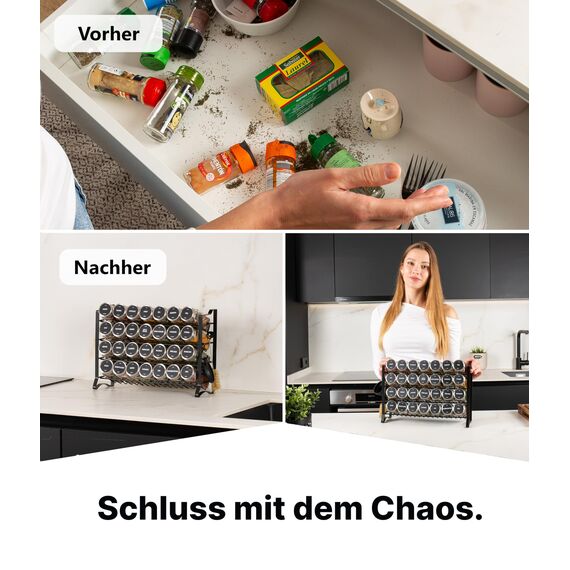 Deco haus® Gewürzregal Stehend & Wand [MIT 28 GLÄSERN & GEWÜRZETIKETTEN] - Gewürz Organizer - Gewürzregal Wand - Spice Rack Organizer - Gewürzständer Gewürzregale Hängend - Gewürzregale Schrank