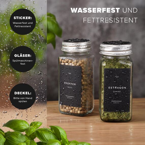 Havenhaus Premium Gewürzgläser Set Aluminium | 24 Gewürz Organizer inkl. 336 deutschen Gewürzetiketten | Gewürzgläser eckig mit Streuaufsätzen lebensmittelecht | Gewürzstreuer & Gewürzbehälter modern