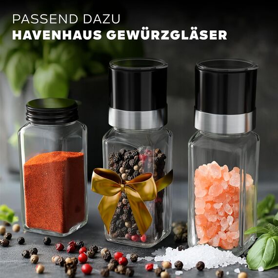 Havenhaus Salz und Pfeffermühle mit Keramik Mahlwerk stufenlos verstellbar | 2x kleine Gewürzmühle [120ml] ideal für Tisch & Küche | Modernes Set Salzmühle und Pfeffermühle klein