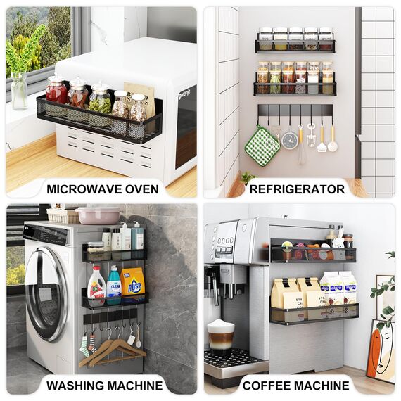 Aufworld Magnetische Gewürzregal für Kühlschrank, 3 Pack magnetische Regal, bewegliche magnetische Kühlschrank Veranstalter mit 8-Haken-Regal für Küche Organisation und Lagerung