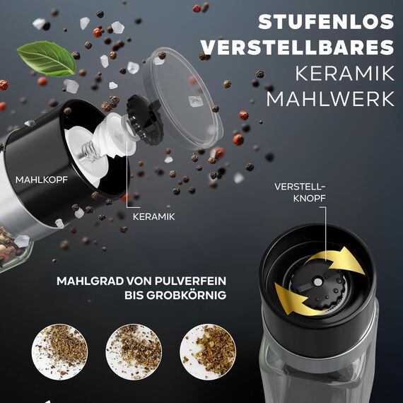 Havenhaus Salz und Pfeffermühle mit Keramik Mahlwerk stufenlos verstellbar | 2x kleine Gewürzmühle [120ml] ideal für Tisch & Küche | Modernes Set Salzmühle und Pfeffermühle klein
