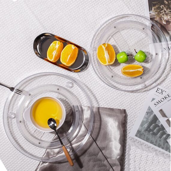 LUZOON 2 Stück Kühlschrank Organizer, Schrank Organizer Küchen Lazy Susan 360° Drehbarer Gewürzhalter – Transparent(27cm+23cm)