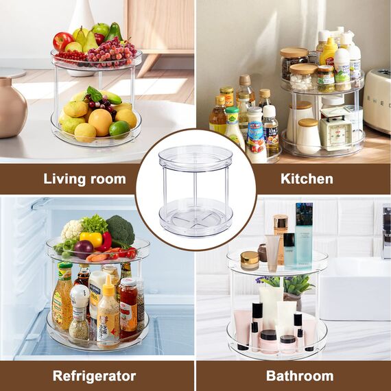 LUZOON Lazy Susan Dreh-Tablett, drehbar, Organizer für Küche, Schrank, Aufbewahrung von Artikeln für Gewürze, Kühlschrank, Schlafzimmer (27 cm, 2 Etagen)