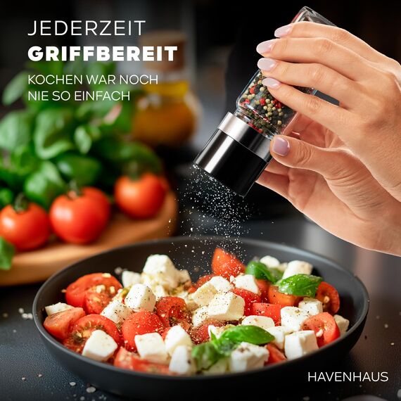 Havenhaus Salz und Pfeffermühle mit Keramik Mahlwerk stufenlos verstellbar | 2x kleine Gewürzmühle [120ml] ideal für Tisch & Küche | Modernes Set Salzmühle und Pfeffermühle klein