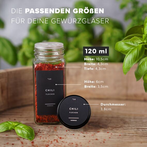 HAVENHAUS Gewürzgläser Set schwarz | 24 Gewürz Organizer inkl. 336 deutschen Gewürzetiketten | Gewürzgläser eckig mit Streuaufsätzen | Gewürze Aufbewahrung Küche | Gewürzstreuer& Gewürzbehälter modern