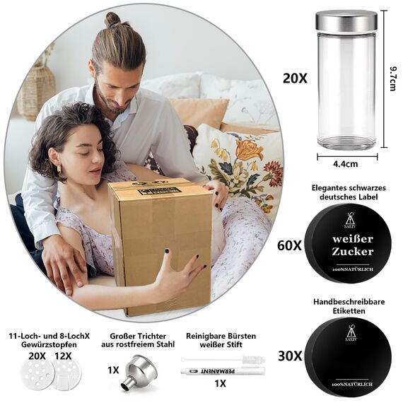 SAEIV 360° Rotation Gewürzregal Stehend | Gewürze drehteller organizer | 20 100ml-Gewürzgläser | Fünflagig Gewürzregale Drehbar | Deutsch Gewürzetiketten | Küche Regal | gewürze aufbewahrung