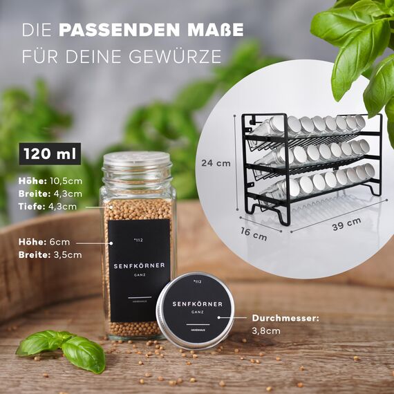 Havenhaus Gewürz regal Set | Gewürzregal stehend inkl. 24 Gewürzgläser+336 Gewürzetiketten deutsch & Accessoires | Wand oder stehend | Gewürz Organizer | Gewürzregal mit Gläsern