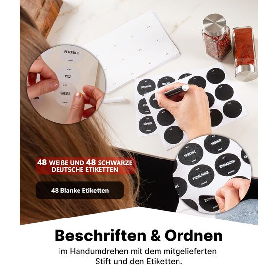 Deco haus® Gewürzregal Stehend & Wand [MIT 28 GLÄSERN & GEWÜRZETIKETTEN] - Gewürz Organizer - Gewürzregal Wand - Spice Rack Organizer - Gewürzständer Gewürzregale Hängend - Gewürzregale Schrank