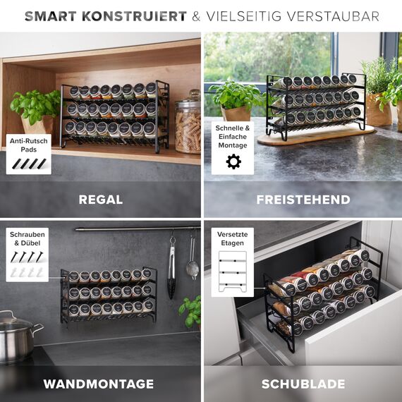 Havenhaus Gewürz regal Set | Gewürzregal stehend inkl. 24 Gewürzgläser+336 Gewürzetiketten deutsch & Accessoires | Wand oder stehend | Gewürz Organizer | Gewürzregal mit Gläsern