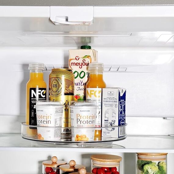 Drehteller Kühlschrank Organizer Lazy Susan 23,5cm, 360° Rondell Küchen Organizer Drehbarer Gewürzhalter für Gewürz Speisekammer Schrank Badezimmer Kommode.(Transparent)