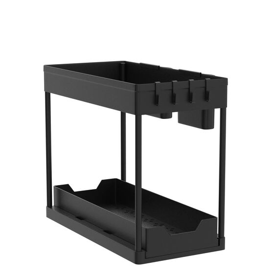 AIXPI Küchen Organizer 2 Etagen, Unter Waschbecken Regal mit Haken und Tasse Gewürzregal Spülschrank Organizer Küchenregal Schrank Organizer für Badezimmer Küche Schwarz