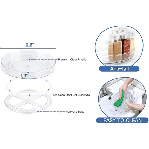 Drehteller Kühlschrank Organizer Lazy Susan 23,5cm, 360° Rondell Küchen Organizer Drehbarer Gewürzhalter für Gewürz Speisekammer Schrank Badezimmer Kommode.(Transparent)