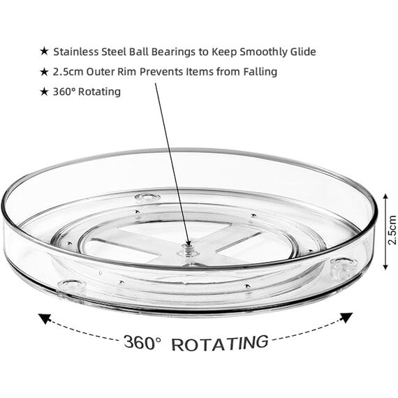 Drehteller Kühlschrank Organizer Lazy Susan 23,5cm, 360° Rondell Küchen Organizer Drehbarer Gewürzhalter für Gewürz Speisekammer Schrank Badezimmer Kommode.(Transparent)
