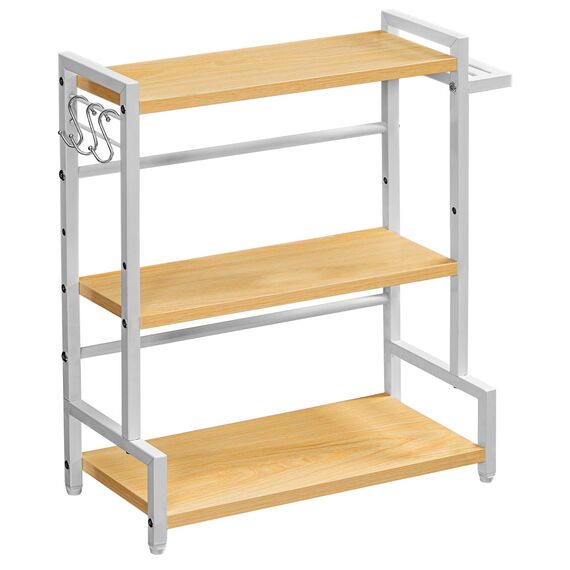 HOOBRO Gewürzregal, Küchenregal mit 3 Haken und Messerhalter, Gewürzständer, Küchen-Organizer auf der Arbeitsplatte, Gewürzhalter, für Küche, Esszimmer, Badezimmer, Holzfarbe und Weiß EWN01TL01